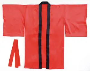 ソフトサテン ロングハッピ袖付 赤 L（ハチマキ付）